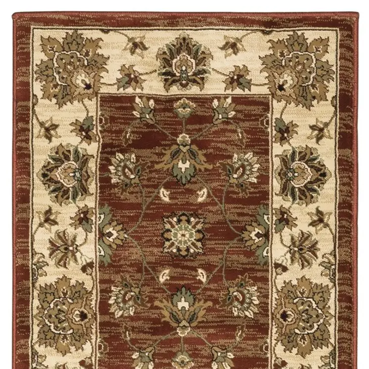 8' Red And Ivory Floral Runner Rug