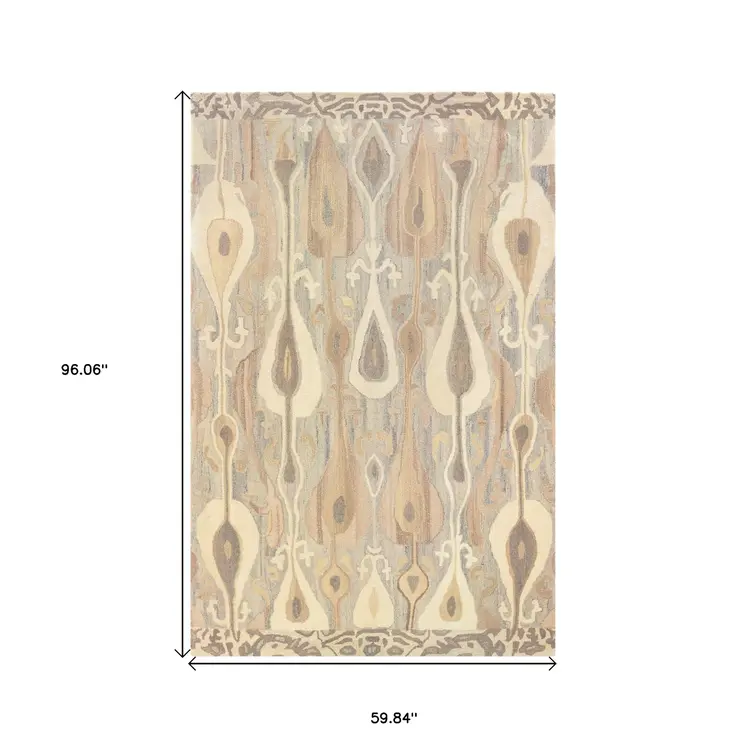 5' X 8' Gray And Beige Wool Abstract Hand Tufted Area Rug