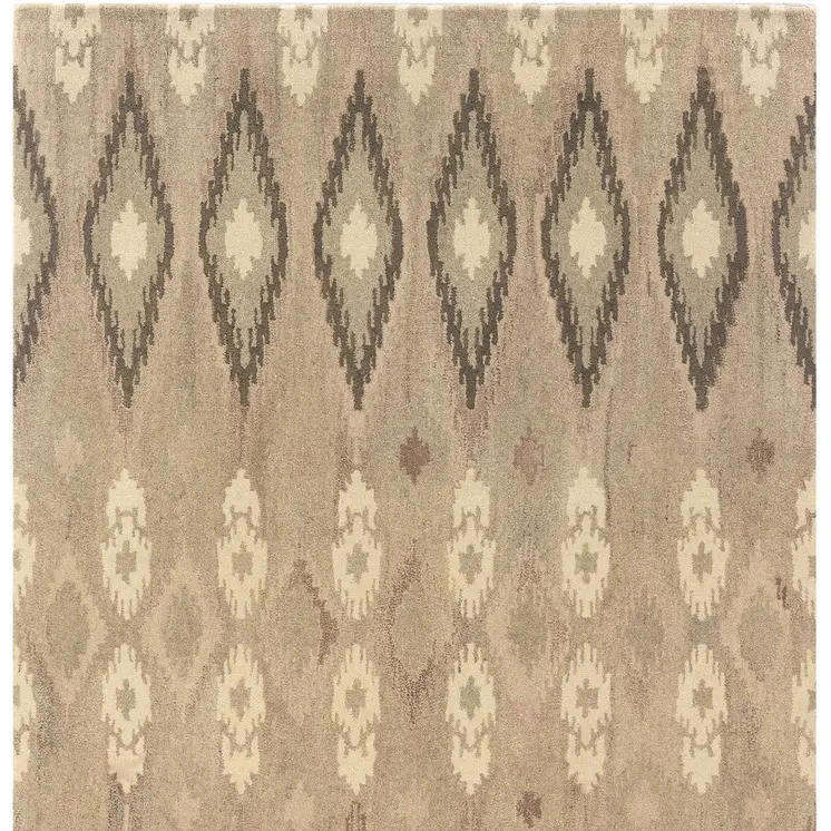 5' X 8' Beige And Ivory Wool Abstract Hand Tufted Area Rug