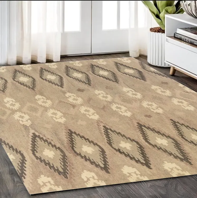 5' X 8' Beige And Ivory Wool Abstract Hand Tufted Area Rug