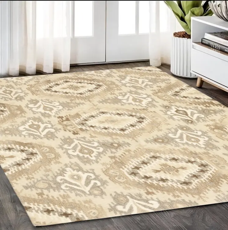 5' X 8' Beige And Ivory Wool Abstract Hand Tufted Area Rug