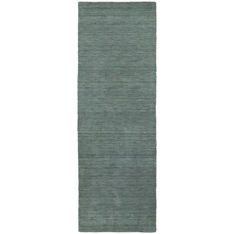 8' Light Blue Wool Hand Tufted Runner Rug