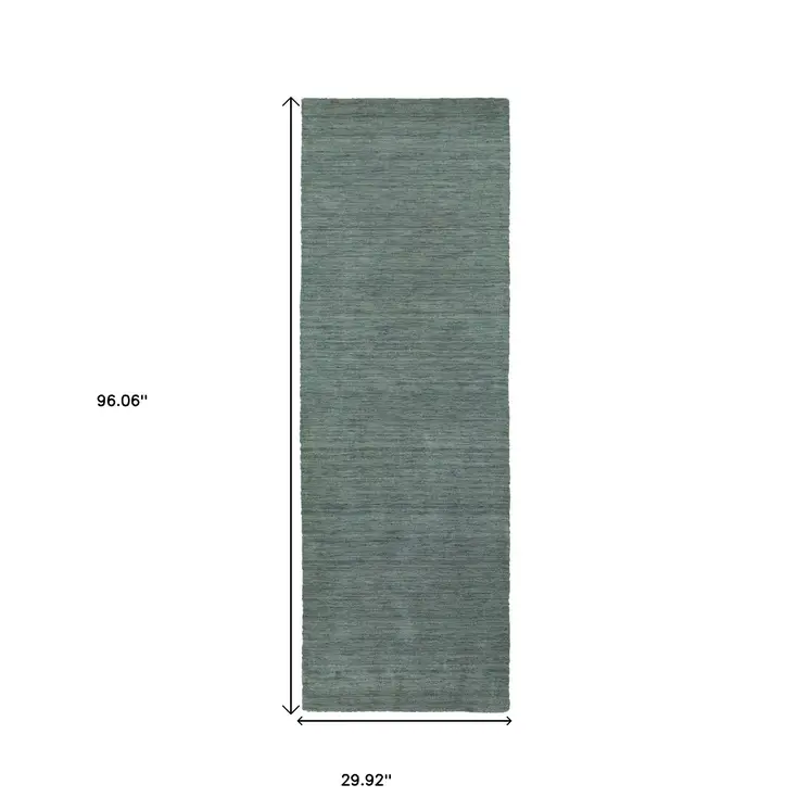8' Light Blue Wool Hand Tufted Runner Rug