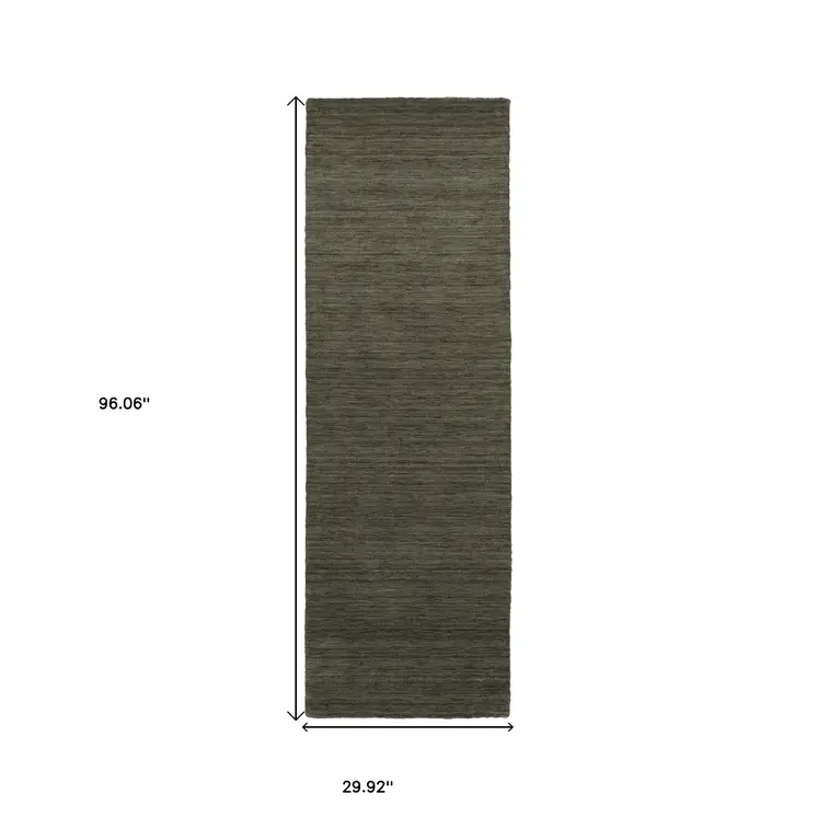 8' Charcoal Wool Hand Tufted Runner Rug
