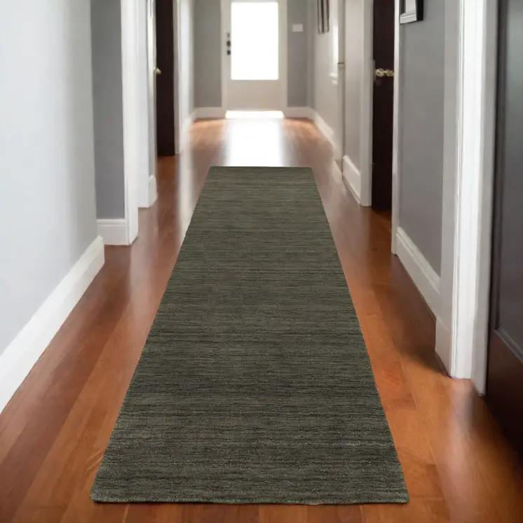 8' Charcoal Wool Hand Tufted Runner Rug