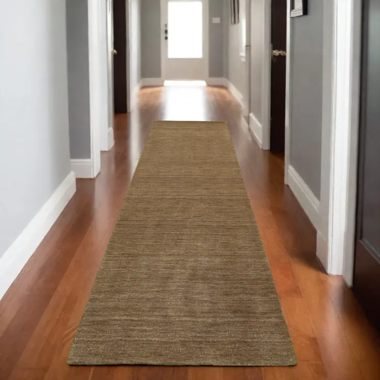 8' Tan Wool Hand Tufted Runner Rug