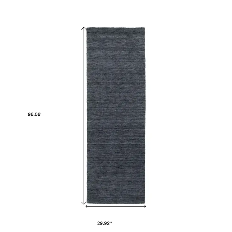 8' Navy Blue Wool Hand Tufted Runner Rug