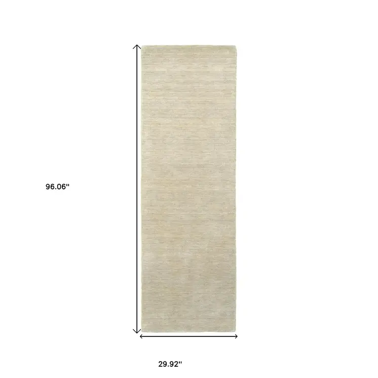 8' Beige Wool Hand Tufted Runner Rug