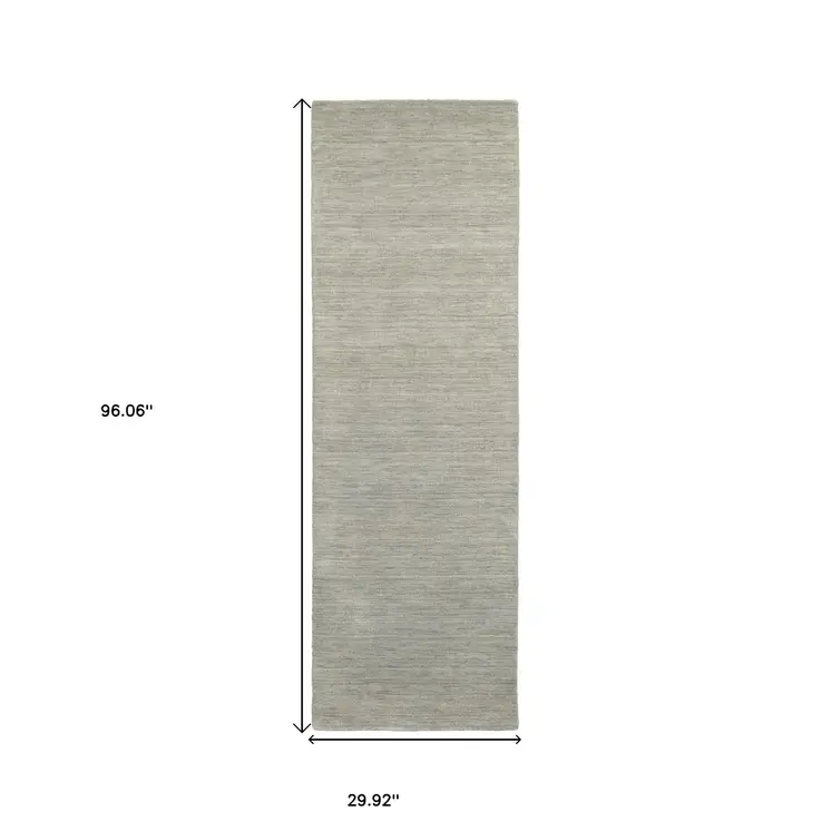 8' Gray Wool Hand Tufted Runner Rug