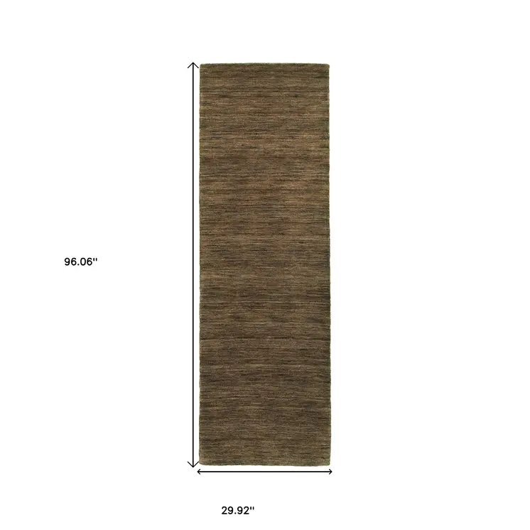 8' Brown Wool Hand Tufted Runner Rug
