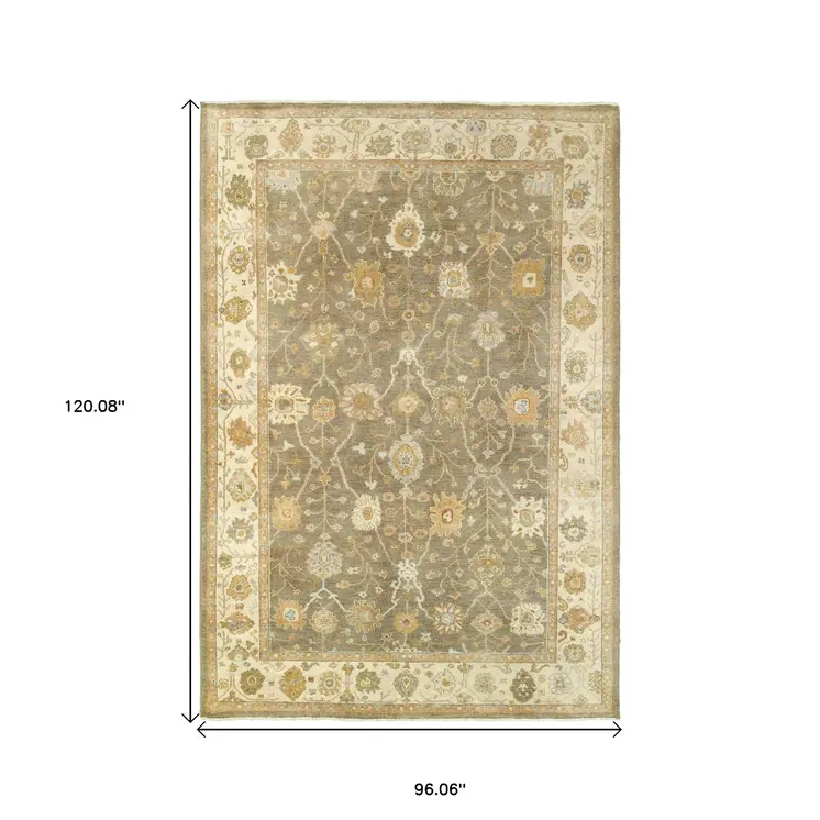 8' X 10' Gray And Beige Wool Oriental Hand Knotted Area Rug