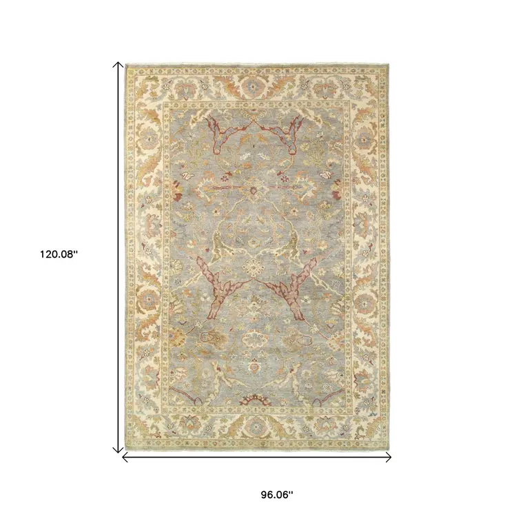 8' X 10' Gray And Beige Wool Oriental Hand Knotted Area Rug