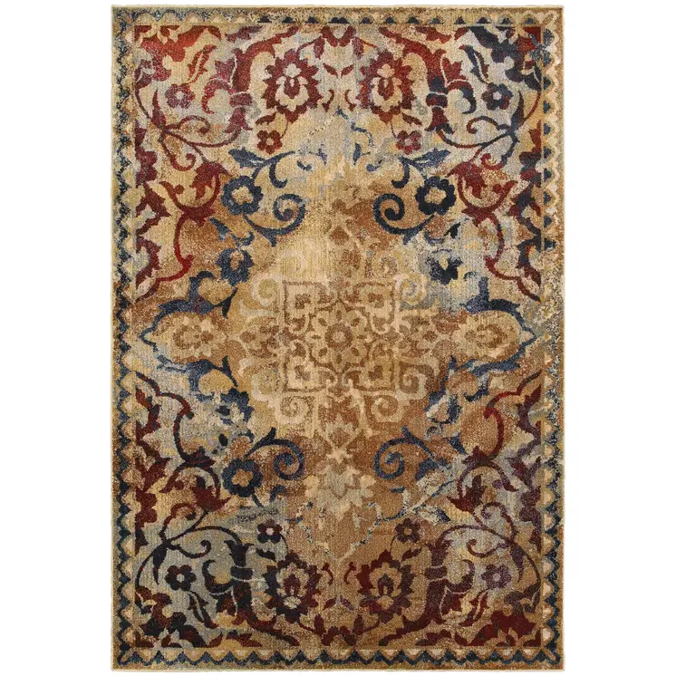 8' X 11' Gold And Red Oriental Area Rug