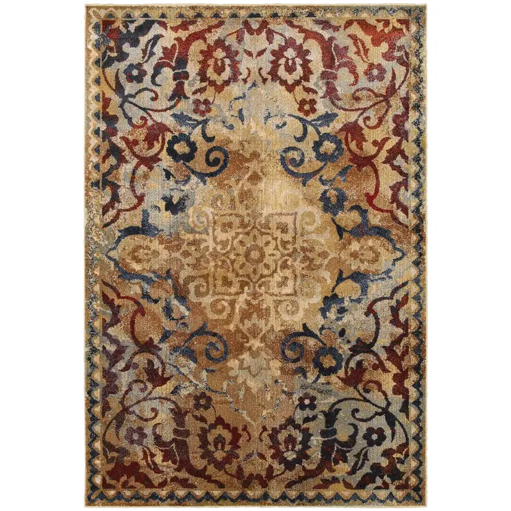 8' X 11' Gold And Red Oriental Area Rug