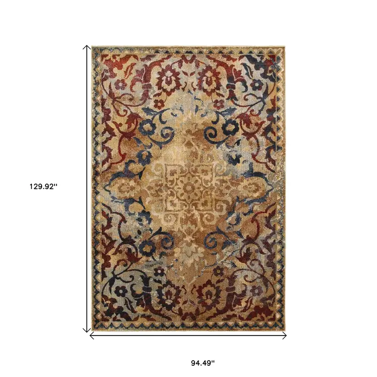 8' X 11' Gold And Red Oriental Area Rug