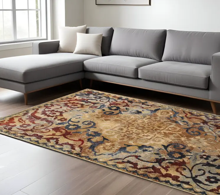 8' X 11' Gold And Red Oriental Area Rug
