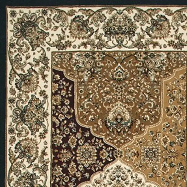 10' Navy Blue Tan And Ivory Oriental Runner Rug With Fringe