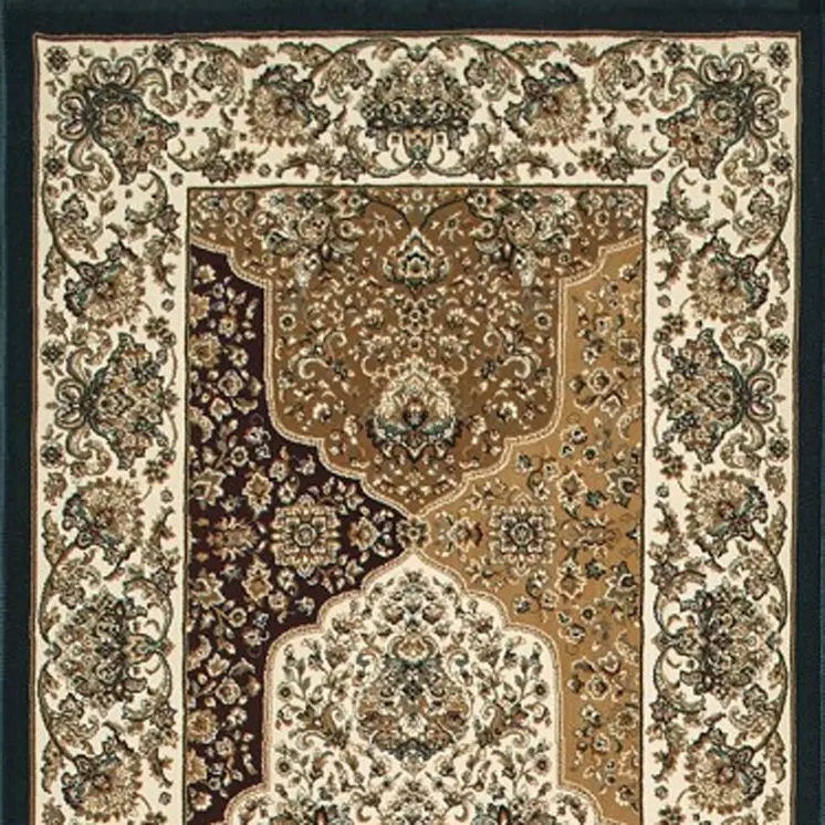10' Navy Blue Tan And Ivory Oriental Runner Rug With Fringe
