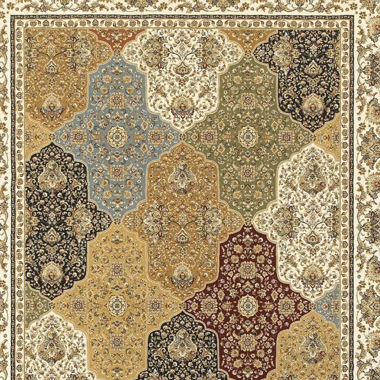 8' X 11' Navy Blue Tan And Ivory Oriental Area Rug With Fringe
