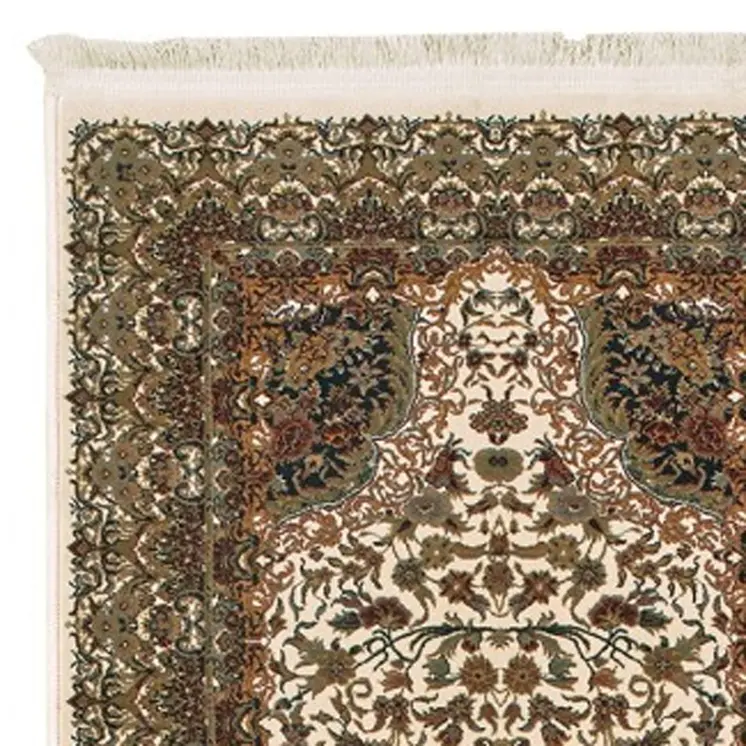 10' Ivory Black And Light Brown Medallion Runner Rug With Fringe