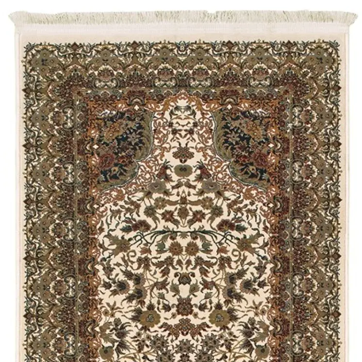 10' Ivory Black And Light Brown Medallion Runner Rug With Fringe