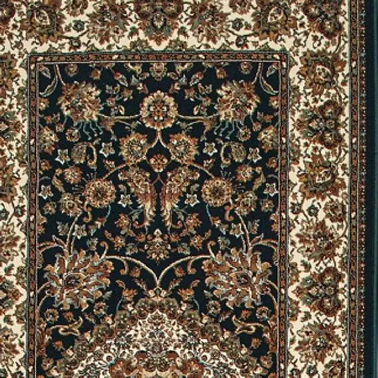 10' Dark Blue And Ivory Medallion Runner Rug With Fringe