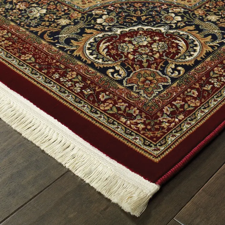 10' Red Light Brown And Ivory Medallion Runner Rug With Fringe