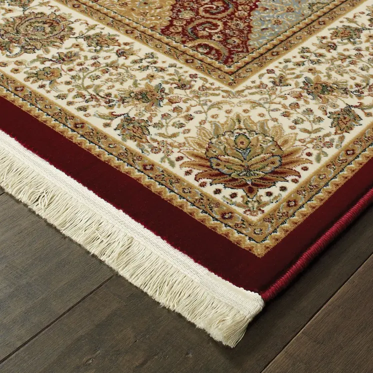 10' Red Light Brown And Ivory Oriental Runner Rug With Fringe