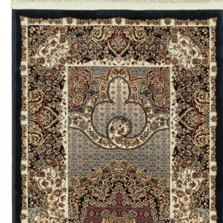 10' Blue And Red Medallion Runner Rug With Fringe