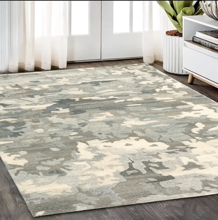 5' X 8' Gray And Charcoal Wool Abstract Hand Tufted Area Rug