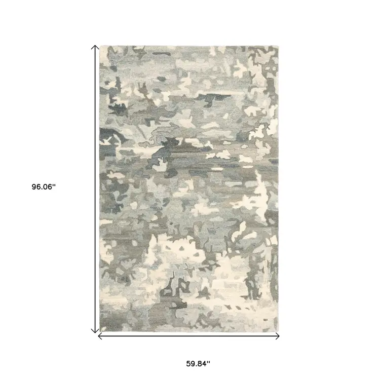 5' X 8' Gray And Charcoal Wool Abstract Hand Tufted Area Rug