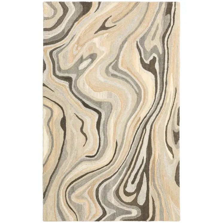 5' X 8' Beige And Charcoal Wool Abstract Hand Tufted Area Rug