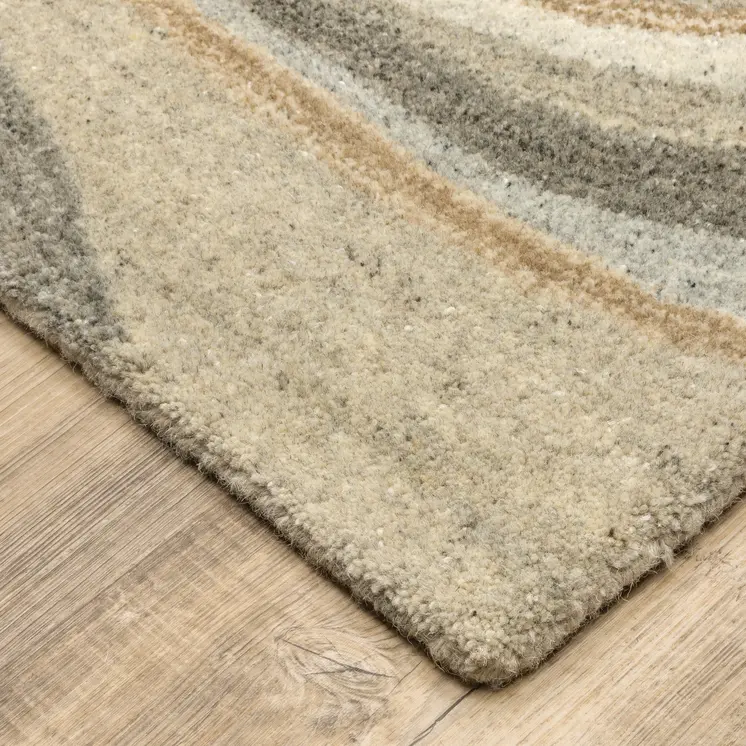 5' X 8' Beige And Charcoal Wool Abstract Hand Tufted Area Rug