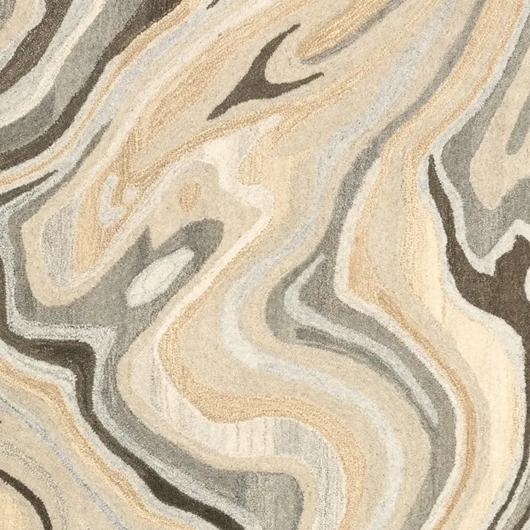 5' X 8' Beige And Charcoal Wool Abstract Hand Tufted Area Rug