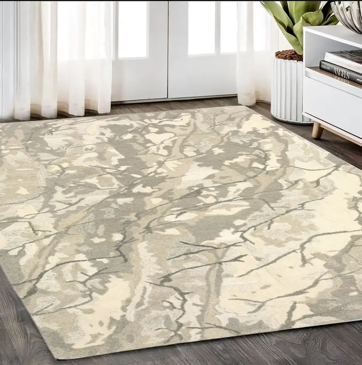 5' X 8' Beige And Ivory Wool Abstract Hand Tufted Area Rug