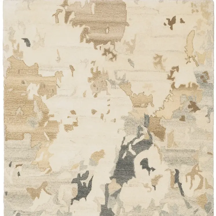 5' X 8' Beige And Charcoal Wool Abstract Hand Tufted Area Rug