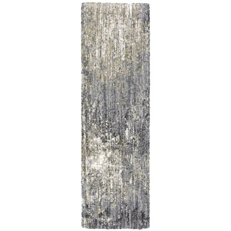 8' Gray And Ivory Abstract Shag Runner Rug