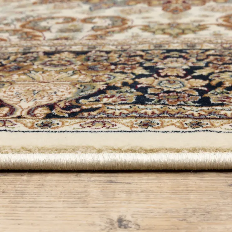 10' Ivory Brown And Black Medallion Runner Rug With Fringe
