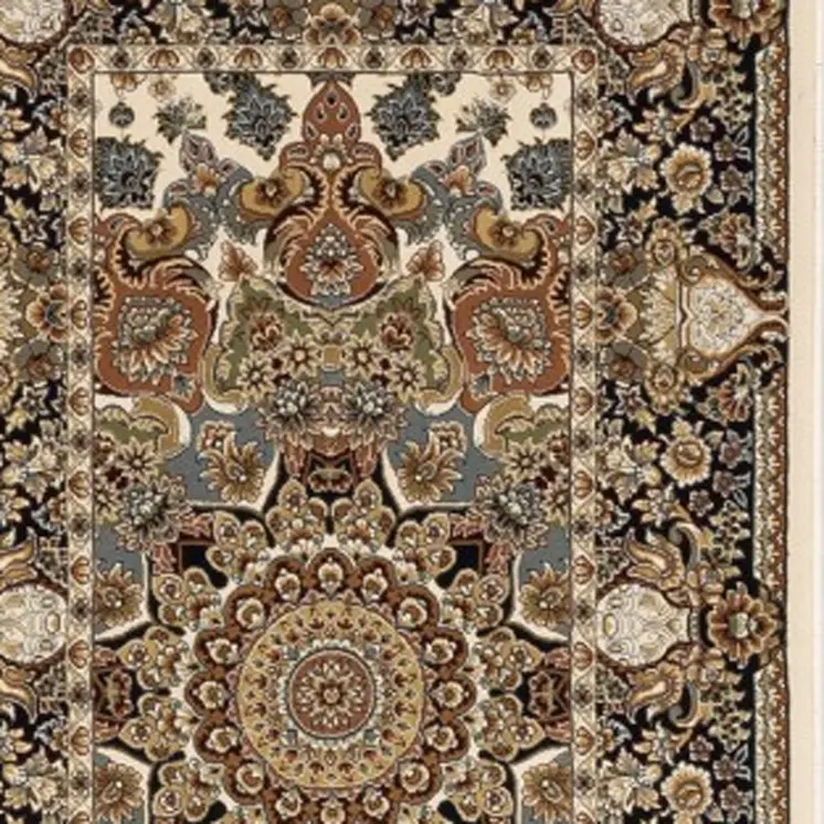 10' Ivory Brown And Black Medallion Runner Rug With Fringe