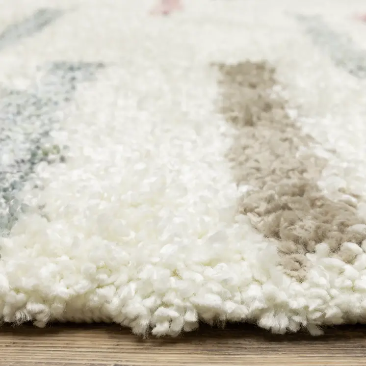 8' Ivory Gray And Tan Striped Shag Runner Rug With Fringe