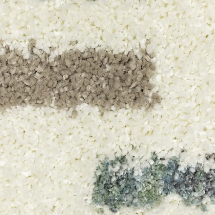 8' Ivory Gray And Tan Striped Shag Runner Rug With Fringe