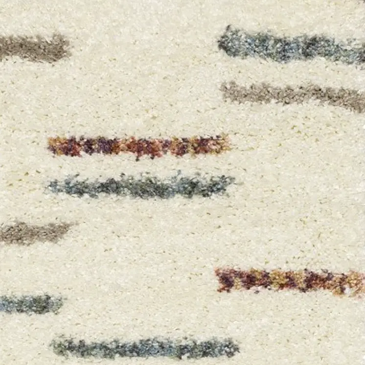 8' Ivory Gray And Tan Striped Shag Runner Rug With Fringe