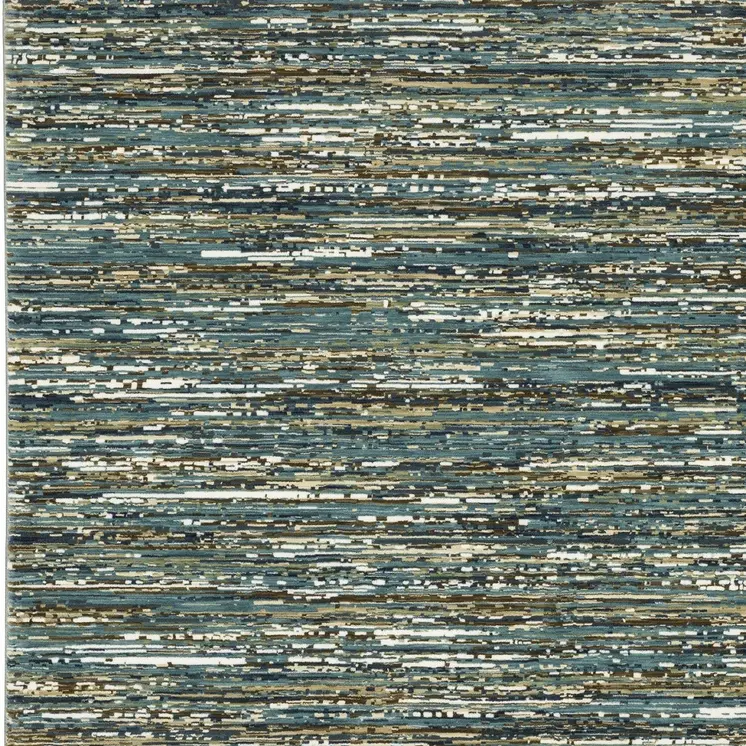 8' X 11' Blue Brown And Ivory Striped Area Rug
