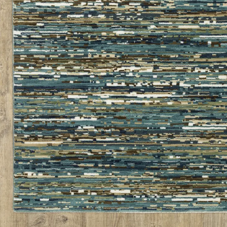 8' X 11' Blue Brown And Ivory Striped Area Rug