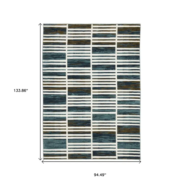 8' X 11' Ivory And Blue Geometric Area Rug