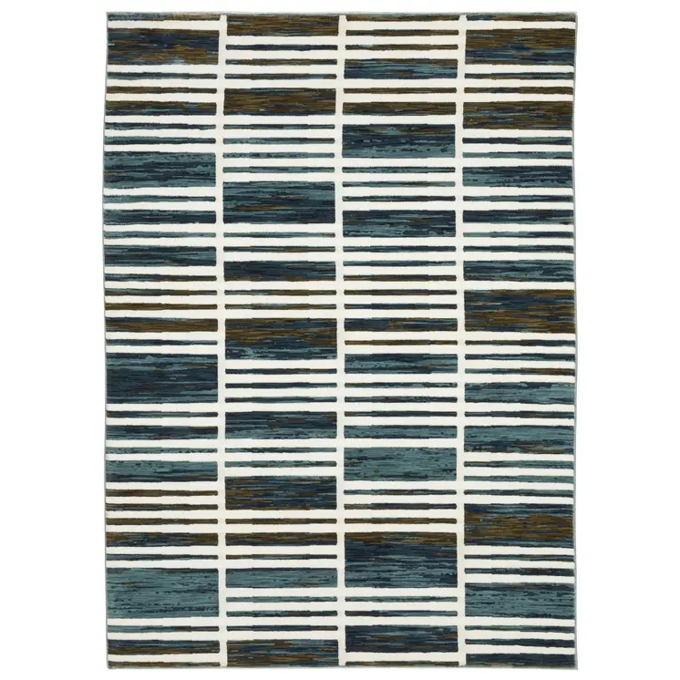 8' X 11' Ivory And Blue Geometric Area Rug