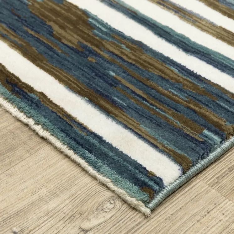 8' X 11' Ivory And Blue Geometric Area Rug