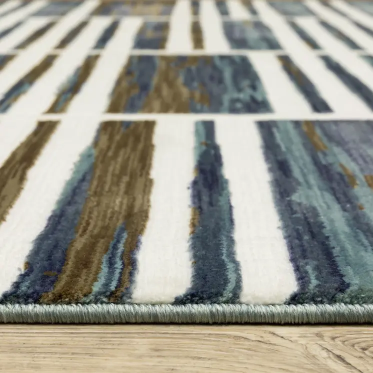 8' X 11' Ivory And Blue Geometric Area Rug