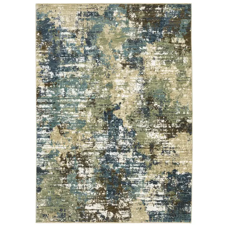 8' X 11' Blue And Green Abstract Area Rug