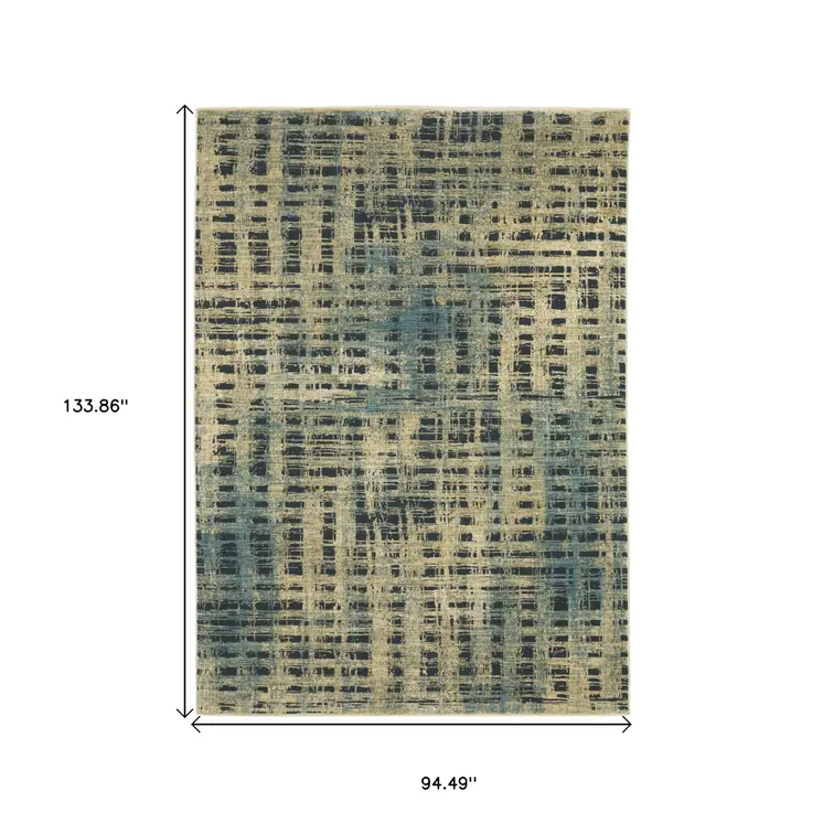 8' X 11' Beige And Blue Geometric Area Rug